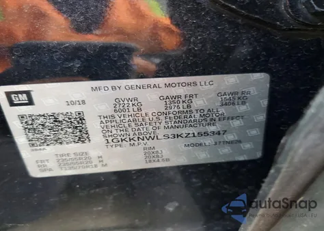 2019 GMC Acadia Slt-2 z USA, uszkodzony, nr VIN 1GKKNWLS3KZ155347